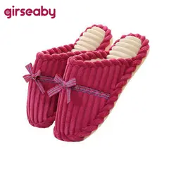 Girseaby/женские тапочки; Домашние мягкие хлопковые домашние тапочки на плоской подошве; домашняя обувь с бантом; домашние тапочки; sapatos pantoule