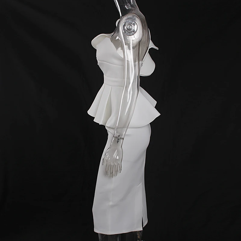 Ruffeled рукавом свадебное платье на одно плечо белый Обтягивающее Платье-миди сексуальное Бандажное платье