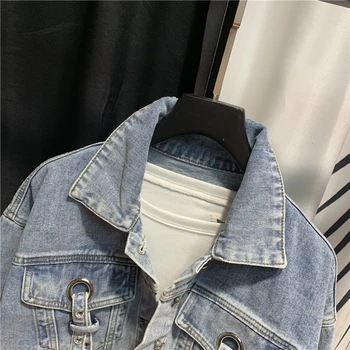 

Super Fashion Cropped Denim Jacket Woman Loose-Fit Jeans Coat Spring Autumn New Style Cool Pocket Decoration Denim Top Chaquetas