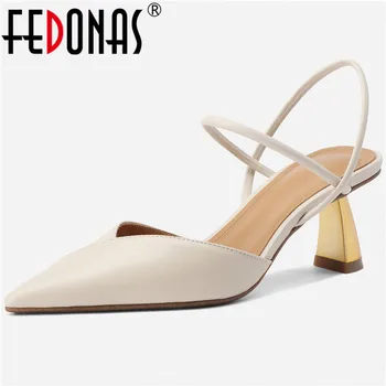 

FEDONAS Elegant Fashion Genuine Leather Women Sandals 2020 Summer Newest Thick Heels Pumps Party Office Lady Prom Shoes Woman