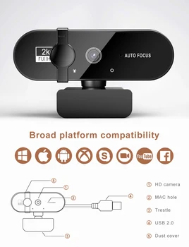 Cámara Web 2k 4K 1080p, Webcam con micrófono para Pc, 1080p, autoenfoque, Usb, Full Hd 6