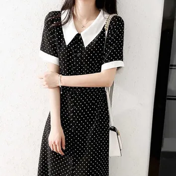 

Polka Dot Print Summer Dress Vintage Casual Sundress Short Sleeve Turn Down Collar Button Up Women Dress Female Shirt Dresses
