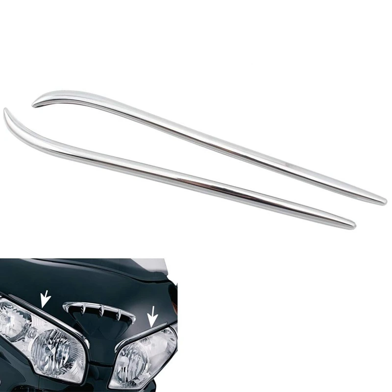 Motorcycle Chrome Front Headlight Fairing Eyebrows Trim Decorations Accent for Honda Goldwing Gl1800 2001-2011(Pack 2