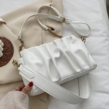 

PosBuy Female Pu Leather Pleated Tote Bag Solid Color Chain Zipper Shoulder Crossbody Bags Women Fashion Shopping Travel Flap