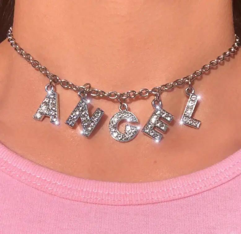 Ожерелье в форме буквы ангела, женское крутое ожерелье для ночного клуба - Окраска металла: Angel