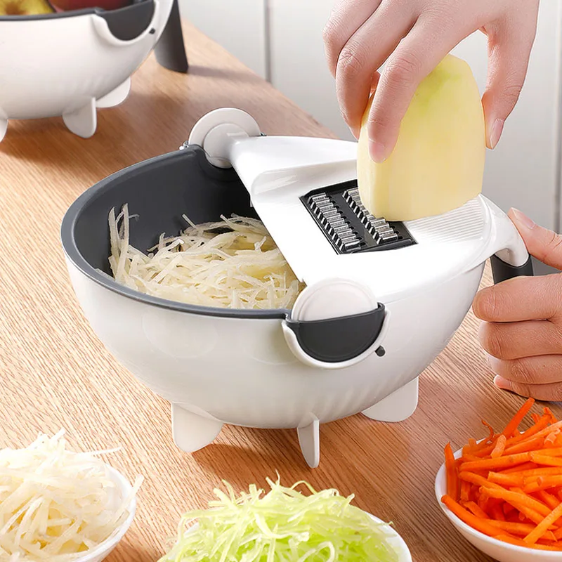 Online Rebanador vegetal multifuncional cortadora, trituradora Manual de mandolina Chopper rallador de patata zanahoria queso 2 en 1 cesta de drenaje