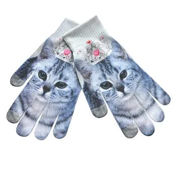 

Men Women Winter keep Warm 3D Print Knitted Phone Screen cat Pet Cute Gloves Comfortable gloves