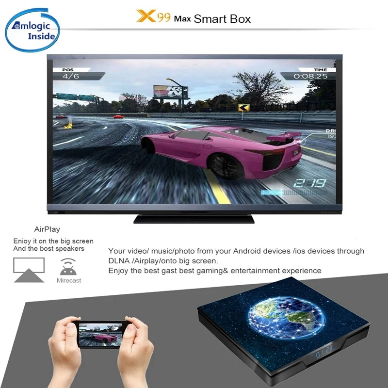 X99 Max Smart Android 9.0 TV Box UHD 4K Media Player Amlogic S905X2 4GB DDR4 64GB EMMC 2.4G / 5G Dual-Band WiFi BT4.1 100M LAN w
