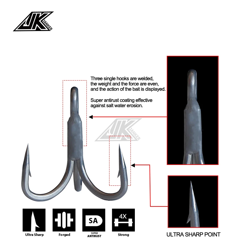 JK JS-47 лодка рыболовный супер антикоррозийный тройной крючок серый цвет 4X сильные тройные рыболовные крючки Высокое качество рыболовный крючок#8~ 5/0 Тройник
