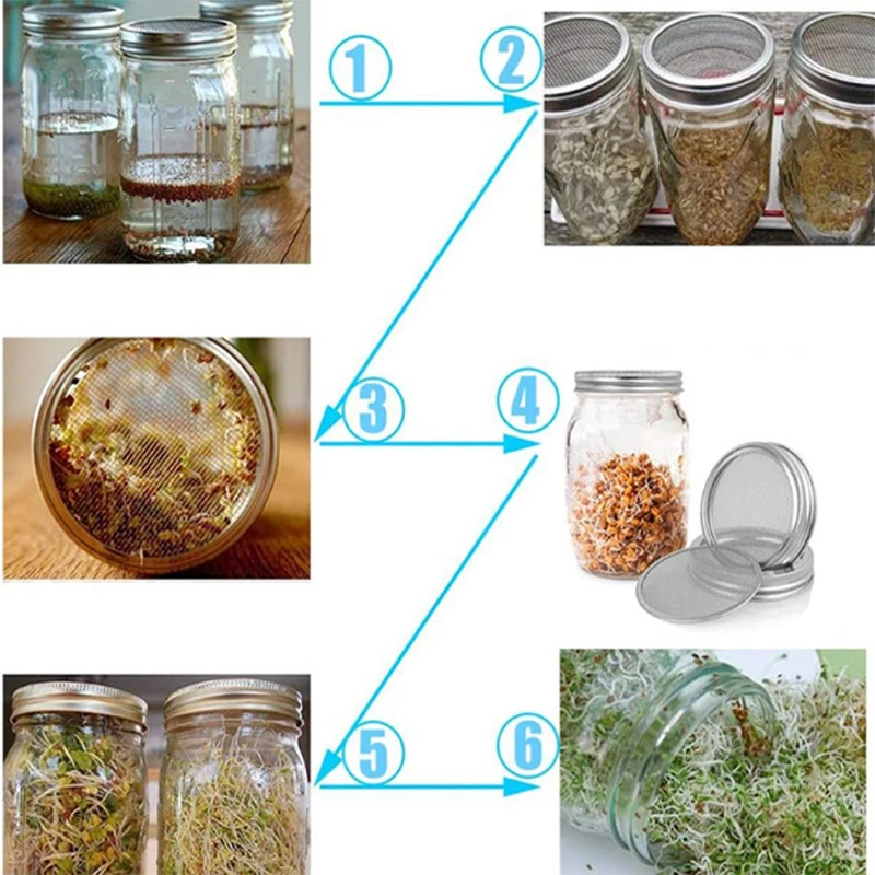 Seed Sprouting Lid Mesh Seed Sprouter Germination Cover Kit Sprouting Mason Jars With Stainless Steel Strainer Lids Germinator