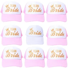 Женская свадебная хлопковая сетчатая бейсболка кепка розовая и белая Команда Невесты Золотая Корона курица вечерние Дальнобойщик Регулируемый головной убор AC02