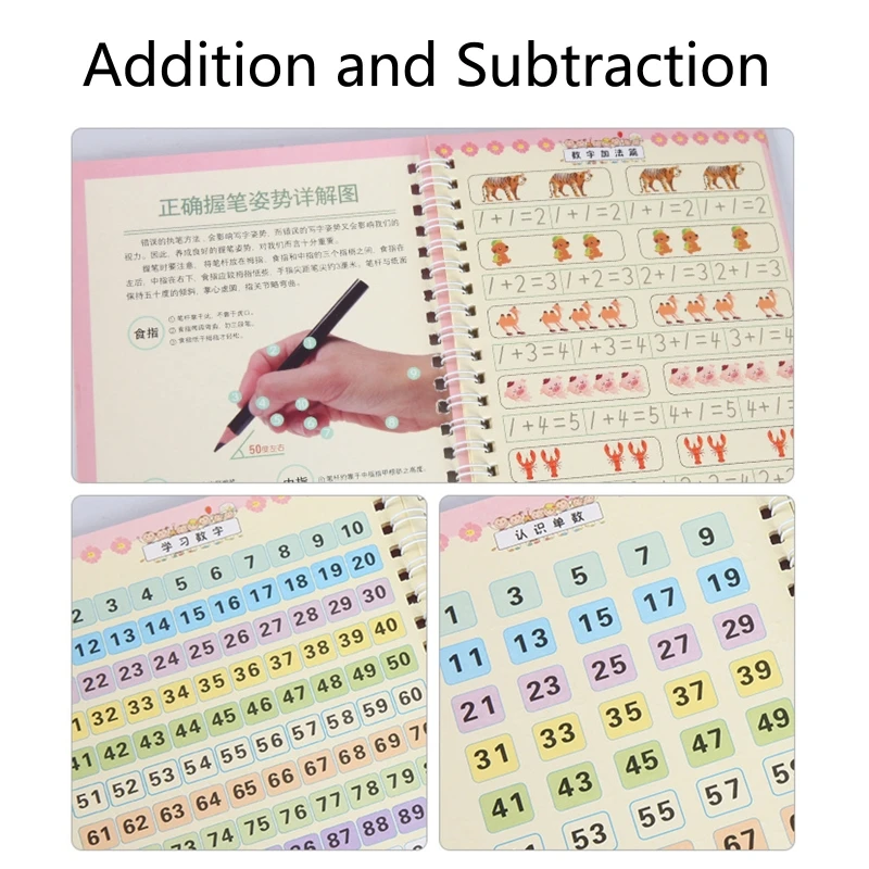 Kids Magic Writing Board Reusable Magic Writing Paste Children,Be Reused Handwriting Copybook Set Magic Calligraphy Tracing Book 6
