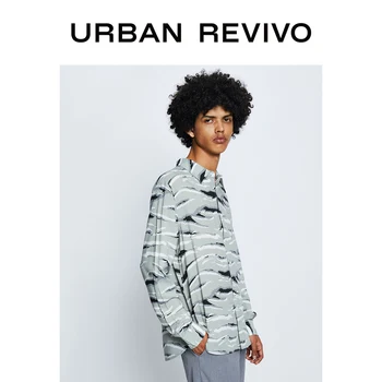 

UR Spring New Men Basic Shirt Lapel Collar Printed Long Sleeves Button-up Front Shirt MF02S2GE2001