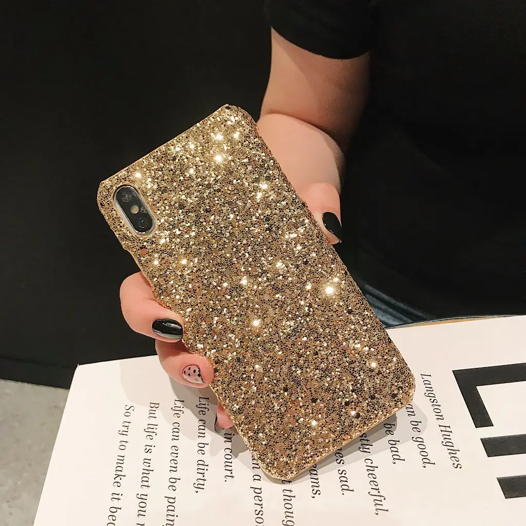 Жесткий чехол с блестками для iPhone 11 Pro Max XS XR X 5 6 6S 7 8 Plus, защитный чехол для женщин - Цвет: Gold