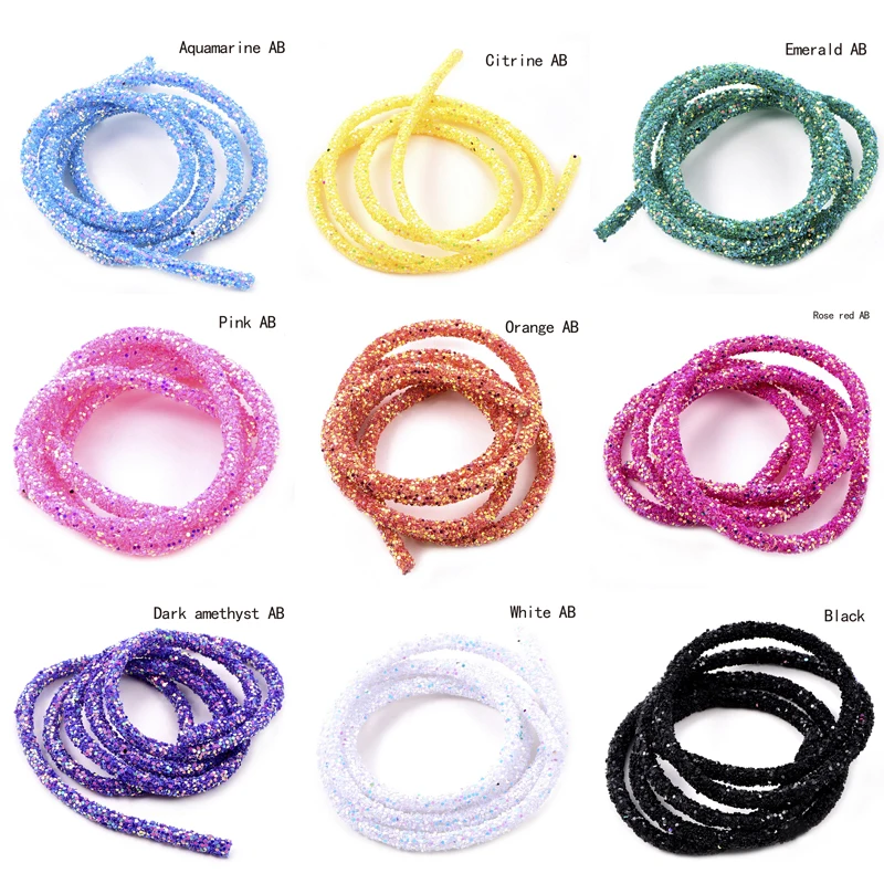 3/6mm Resin Glitter Rhinestones Rope Tube Cord Sequin Trimming DIY Jewelry Bracelet Necklace Party Decoration Wedding 1 Yard