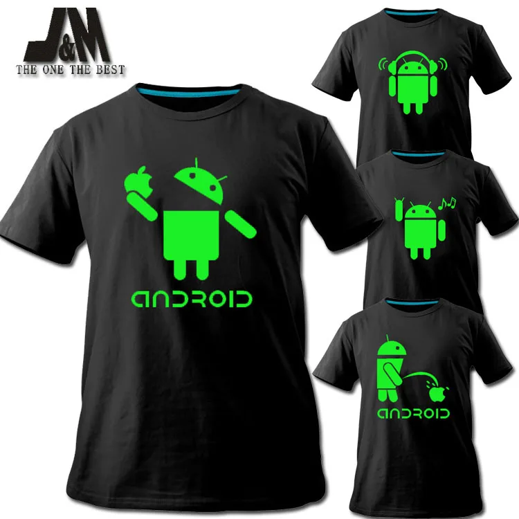 2016 Мужская футболка с логотипом Android распродажа светящаяся короткая модная