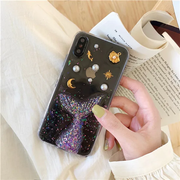 Для iphone 6 6s 7 8 plus X Корея Роскошный Модный милый мультяшный хвост русалки эпоксидные блестки Мягкий силиконовый прозрачный чехол задняя крышка - Цвет: 2