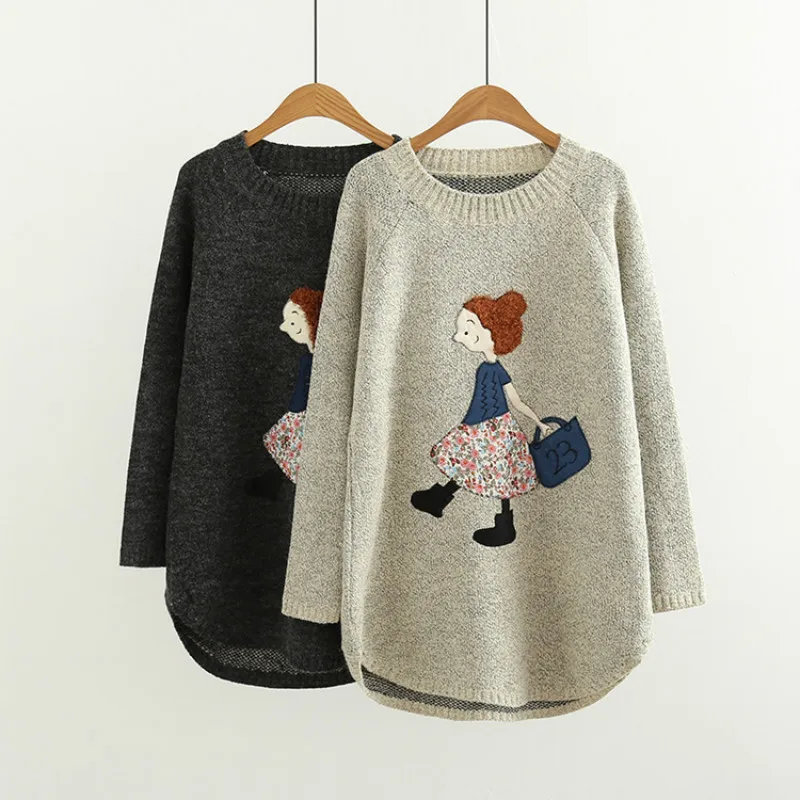 

Свитер женский осенне-зимний, с аппликацией, средней длины