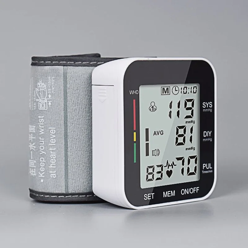 

Digital Wrist Blood Pressure Monitor Pulse Heart Beat Rate Phonetic Tonometer Oximeter Automatic Care Measure LCD Display Meter