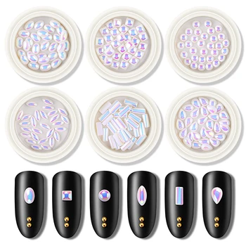 

1 Box Mixed Size White AB Nail Rhinestone DIY Manicure 3D Pearl/Horse eye drill Nail Art Decorations Nail Beauty Accessories