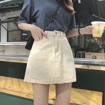 

Skirts Women Mini Denim Pockets Zipper Button Solid Simple High Waist Slim Korean Style Trendy Fashion Streetwear Vintage Womens