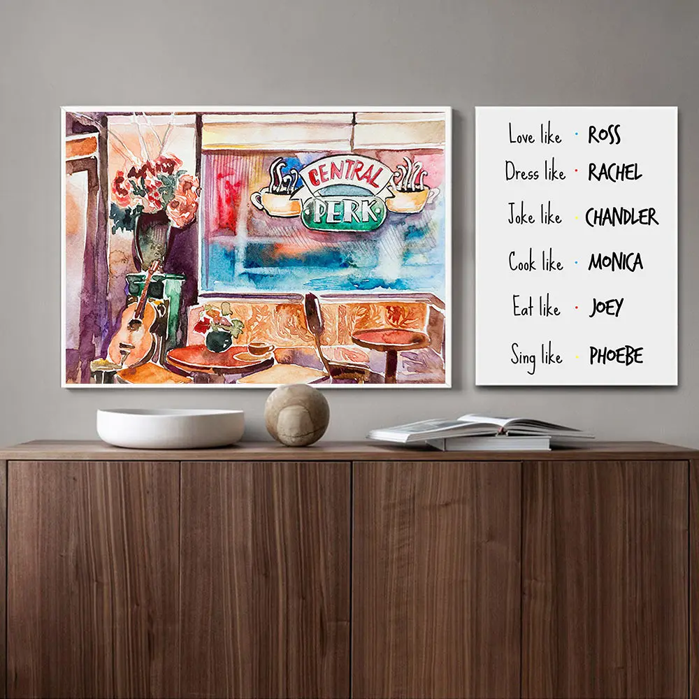 

Friends TV Show Wall Art Poster Watercolor Canvas Picture Sitcom Central Perk Couch Print Painting Friends Quotes Art Home Decor