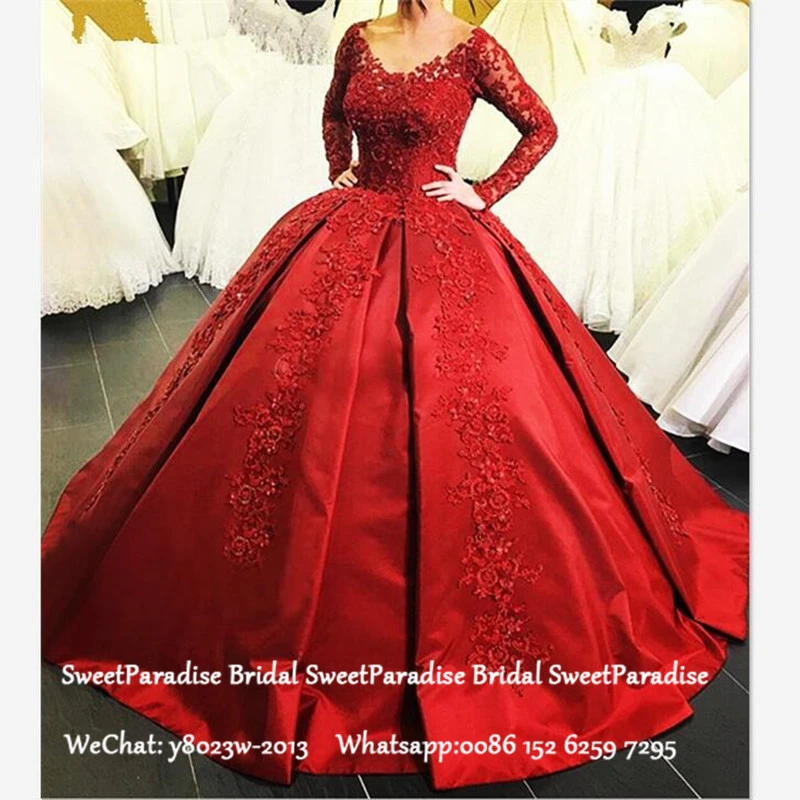 red long sleeve quinceanera dress