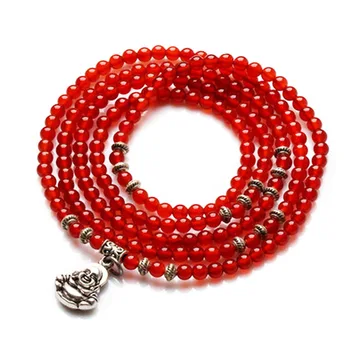 

Open-light authentic natural red agate Tibetan silver laughing Buddha bracelet