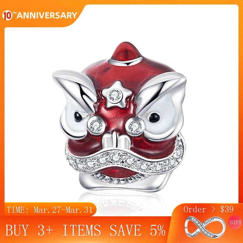 

CodeMonkey Chinese Lion Enamel Metal Beads for Weomen Jewelry Making 925 Sterling Silver Charm for Original Snake Bracelet C086