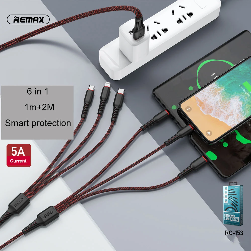 Бесплатная доставка REMAX 2*3 в 1 кабель micro usb для быстрой зарядки 5A кабели мобильных