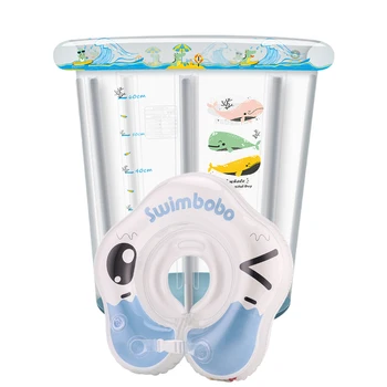 

1 Set of Inflatable Swimming Bucket Household Cartoon Round Bathtub Shower Barrel for Newborn Baby Infant