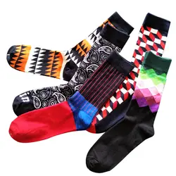 Оптовая продажа 60 пар Новый Многоцветный Для Мужчин's счастливые мужские носки красочные чесаный хлопчатобумажные забавные носки ромб