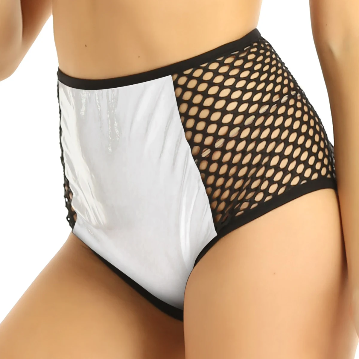 Women Shiny Metallic shorts sexy panties hot shorts High Waist Fishnet Patchwork for Dancing Raves Festivals Costumes
