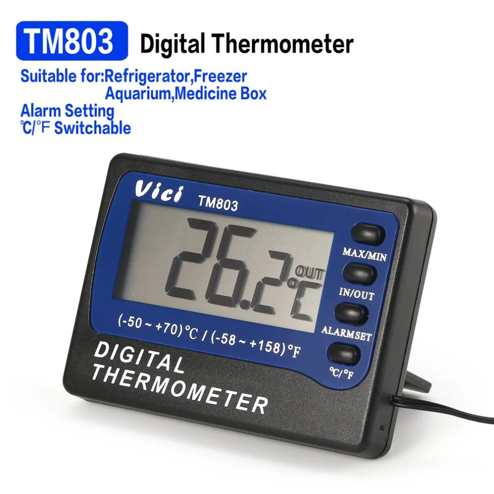 

TM803 Digital LCD Display Thermometer Refrigerator Freezer Aquarium Medicine Box Temperature Sensor Meter Alarm Thermograph Hot