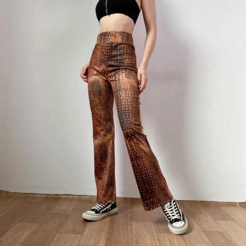 Women Crocodile Printed Wide Leg Flared 