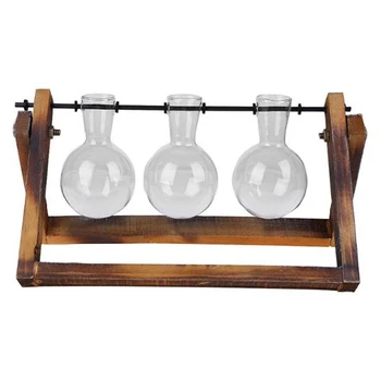 

1 Pcs Glass Vase Tabletop Hydroponics Plant Wooden Rack Transparent Home Garden JS23