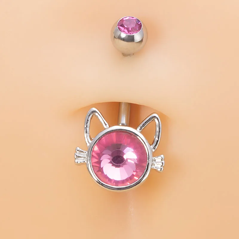 

1pc Cat Belly Button Rings for Woman Navel Piercing Surgical Steel Bar Barbell Zircon Dangling Ombligo Sexy Body Belly Jewelry