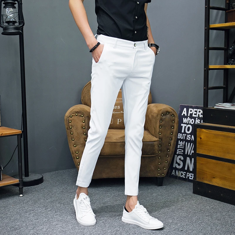 Men Summer Pants White Black Ankle 