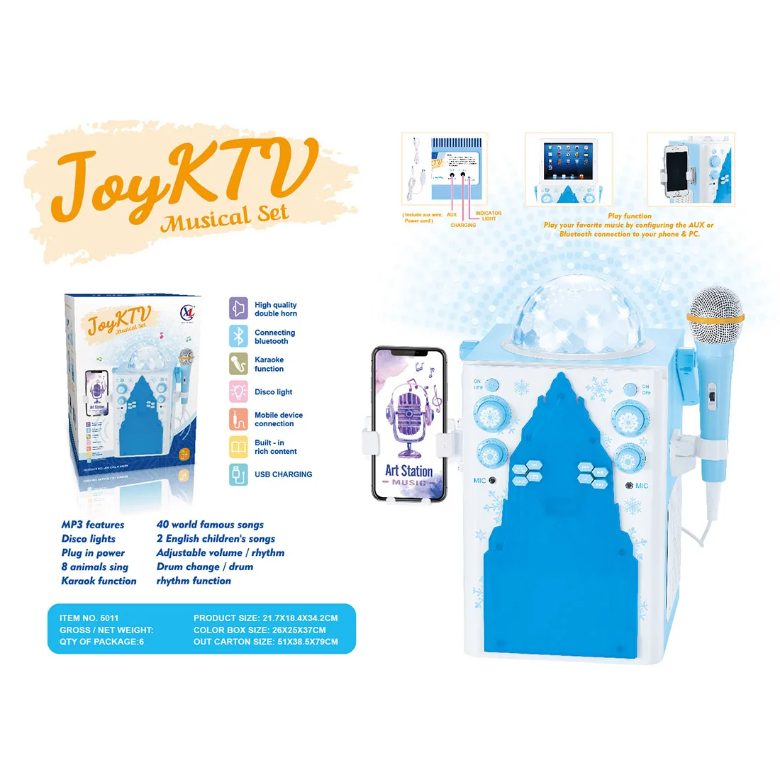 Девочка Мальчик KTV мультфильм микрофон ручной пластиковый караоке машина Игрушка музыкальный инструмент Дети Рождественский подарок на день рождения-синий