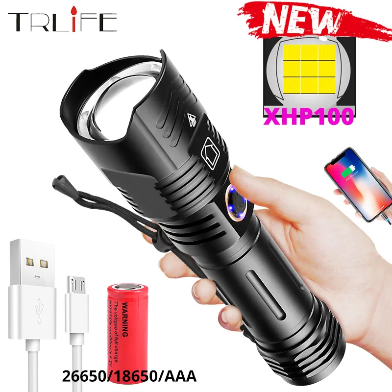 Linterna LED de 9 núcleos XHP100 XHP90.2, superbrillante, recargable vía USB, Zoom 2021, luz de Flash táctica con Zoom, 26650/18650|Linternas y antorchas| - AliExpress