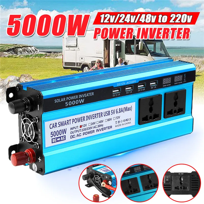  Inversor Solar 12/24/48V 220V 5000W convertidor de voltaje inversor transformador 4 USB cargador de