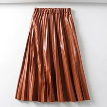 Fandy lokar женские юбки из искусственной кожи, модные однотонные плиссированные юбки с эластичной резинкой на талии, женские элегантные юбки до середины икры, женские юбки JN
