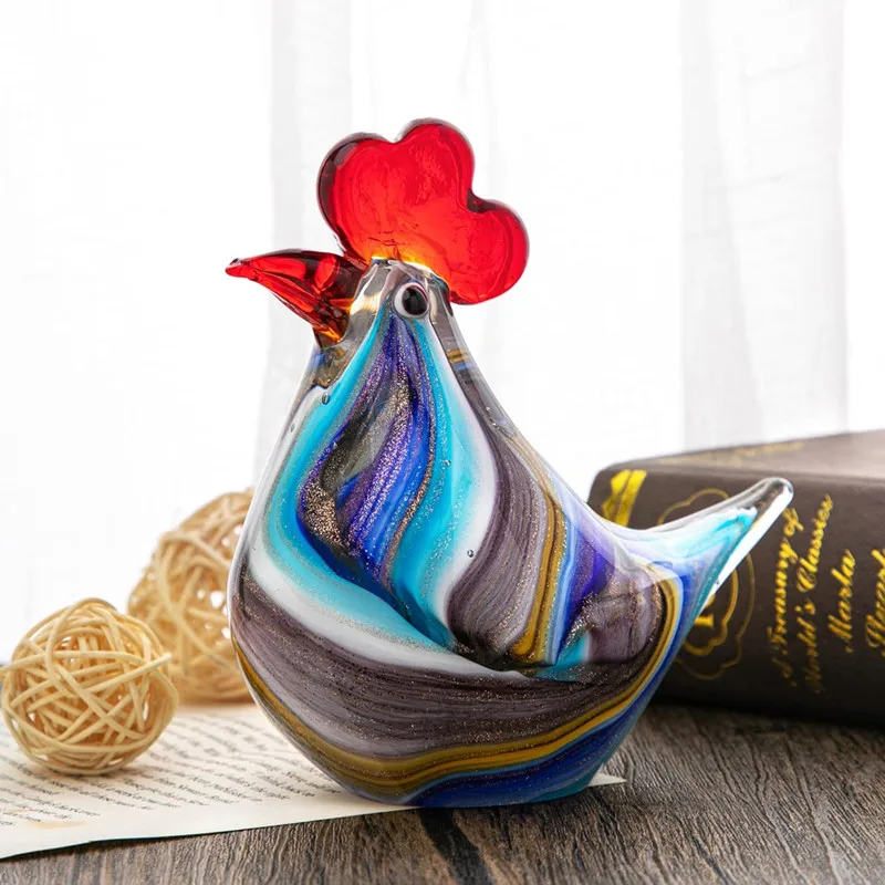 

H&D Glass Rooster Figurine Collectibles Hand Blown Art Glass Cock Animals Paperweight Home Decor Murano Glass Sculpture Gift
