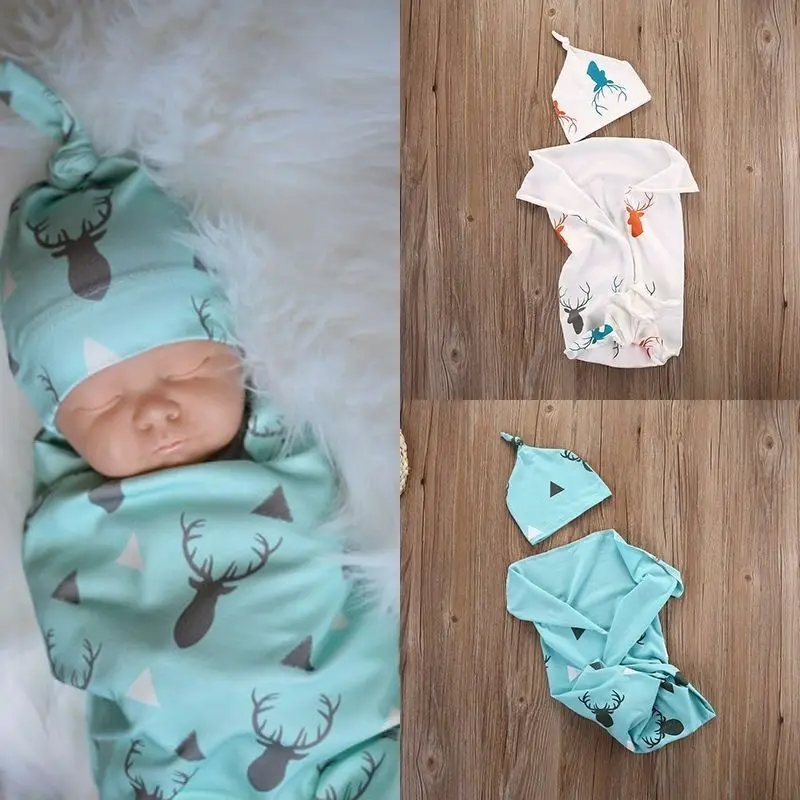 2020 Hot Sale Toddler Kids Newborn Baby Boys Girls Stretch Cotton Deer Wrap Swaddle Animal Blanket Bath Towels Sleeping Blankets