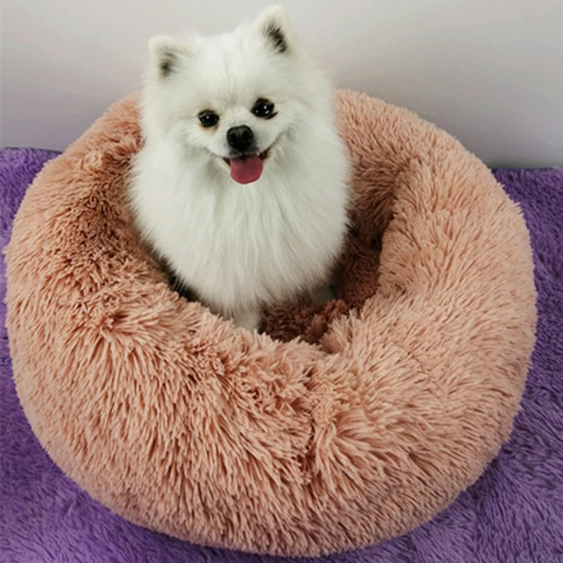 

Round Plush Cat Bed Warm Soft Cat Sleeping Bed Cat Winter Warm Sleeping Bags Long Plush Pet Bed Puppy Cushion Mat Portable