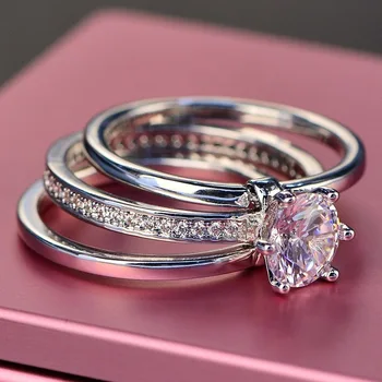 

CHAMSS Diamond Wedding Three-piece Ring Elegant Temperament Female Romantic Valentine Gift Factory Wholesale