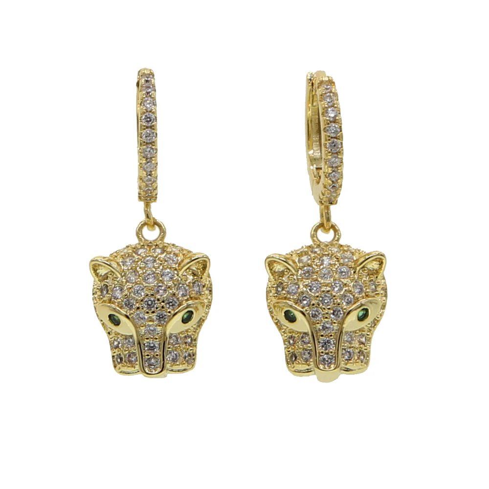 Милые серьги в виде животных золотого и серебряного цвета, микро серьги с фианитами 3D формы, очаровательные Подвесные серьги в виде леопарда для женщин