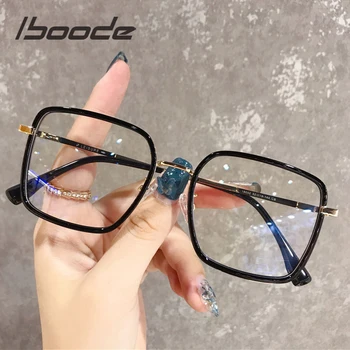 

iboode Square Anti-blue light Flat Glasses Frame Women Men Black Transparent Clear Lens Spectacles With Myopia Eyewear Vintage