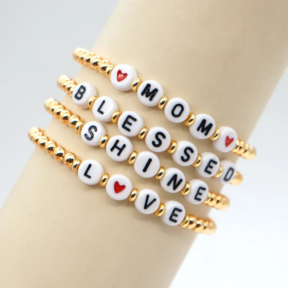  SLOONG Custom Letters Name Beads Stretch Bracelet Initial  Personalized Bracelet Gold Plating Bracelet for Women Mom Mother Girlfriend  Initial Alphabet A-Z (custom): Clothing, Shoes & Jewelry