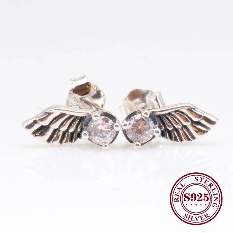 

Original 925 Sterling Silver Angel Wing Pan Earrings Creative Angel Wing Feather Earring For Women Gift Jewelry